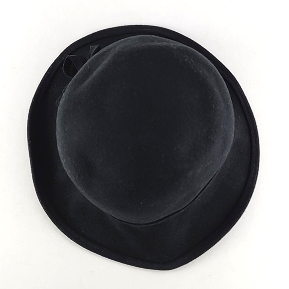 Sus Elle Women's Black Cloche Bowler Hat 100% Wool Side Bow - Picture 9 of 12